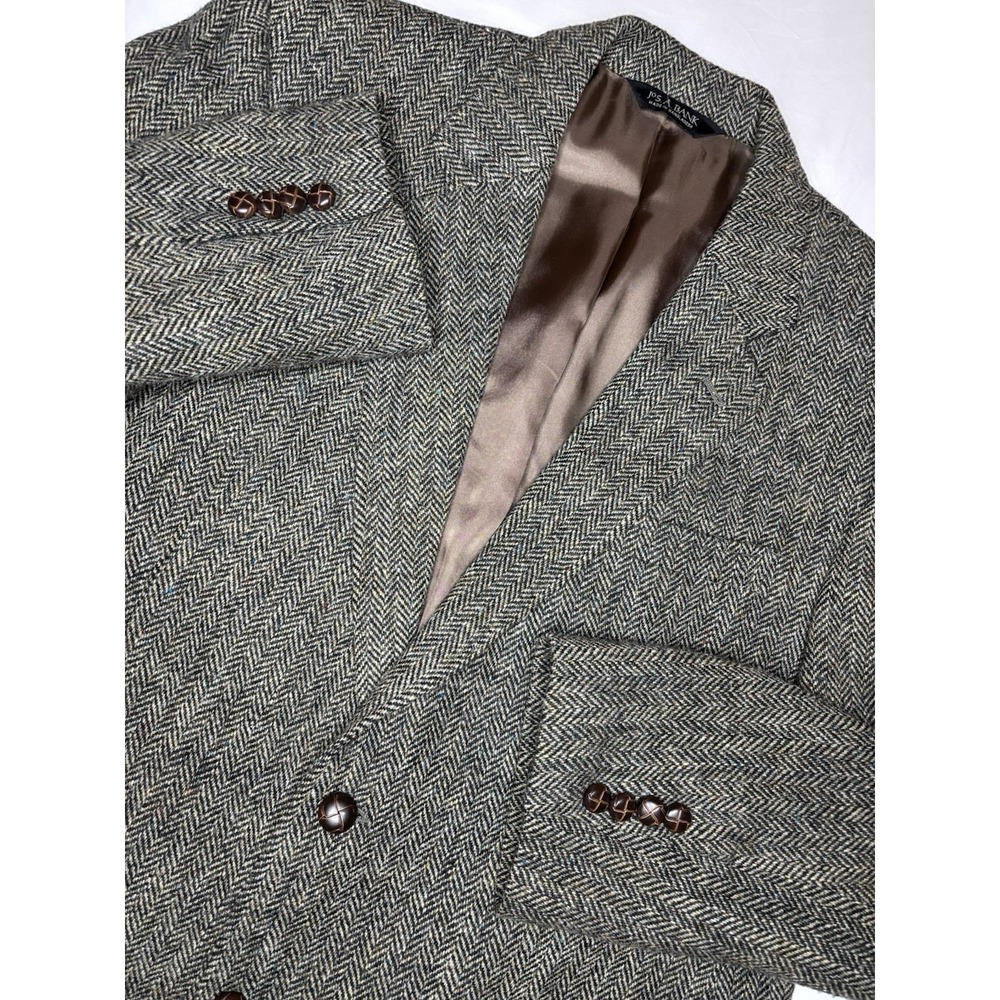 Jos A Bank Harris Tweed Wool Herringbone Sport Coat Hand Woven Blazer Gray 43R